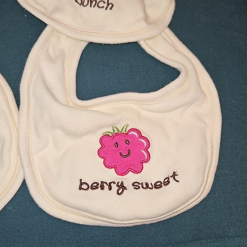 Cream Baby Bib Set with Cute Fruit Sayings & Designs -4